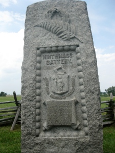Memorial to the 9th Massachusetts Artillery Battery, Peach Orchard, Gettysburg Battlefield